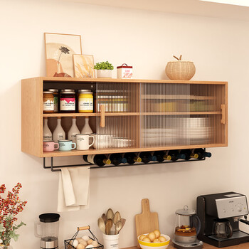 冬木餐厅壁挂式储物柜北欧实木吊柜客厅墙壁柜餐边壁柜厨房玻璃置物柜