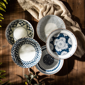 樱之歌  日本进口菊皿系列餐盘五件套 釉下彩工艺家用餐具陶瓷