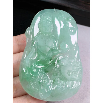 绿翠天成 翡翠冰种文殊菩萨吊坠 缅甸a货翡翠玉石送礼男款尺寸62.