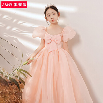 奥蒙威 女童礼服中大童裙小女孩公主裙礼服长裙花童生日钢琴演奏演出