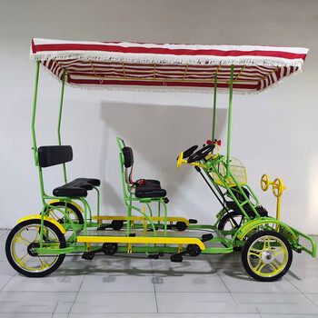 自行车多人骑四人手刹脚踏车情侣一体轮旅游观光车四轮刹车高配双排