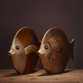 花瓶创意家居装饰品客厅电视柜玄关美式摆件陶瓷贴花对装d陶瓷鱼摆件