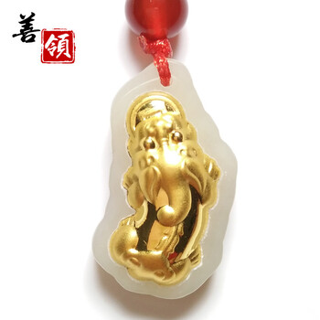 善领 和田玉4D金镶玉四季豆吊坠女款貔貅观音佛公福瓜树叶附开光证书 貔貅