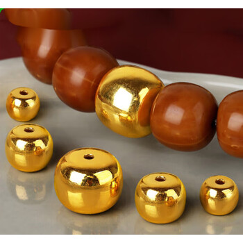 言染黄金老型珠足金999手链串橄榄古法实心藏式星月隔桶珠转运珠男女