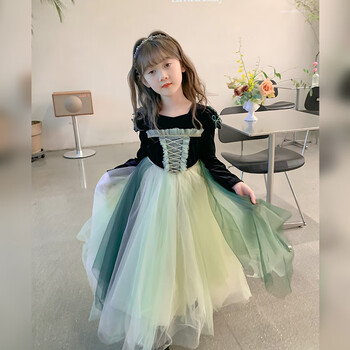 南糖三色爱莎公主裙爱莎安娜公主裙秋冬女童蓬蓬裙子新款女孩冰雪奇缘