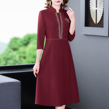 ngak儿子结婚穿的喜庆衣服秋季喜婆婆婚宴装女方父母礼服年轻款连酒红
