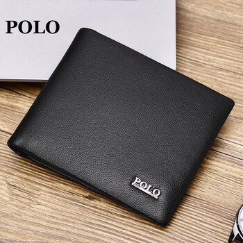polo男士钱包时尚短款商务钱夹横款多卡位头层牛皮钱包020-p901 黑色