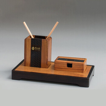 镇纸名片座伴手礼文创礼盒套装 上行办公三件套(紫光檀 酸枝木)礼盒装