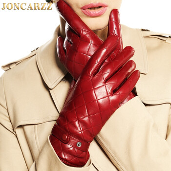 女2019新款短款加绒保暖皮手套女士户外休闲骑车手套 暗红色(普通款)