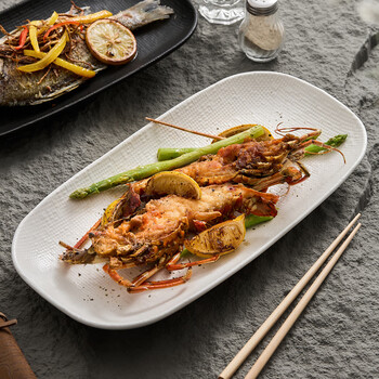 驰度蒸鱼专用盘子家用白色餐具高颜值装鱼盘长方形菜盘感轻奢鱼盘11