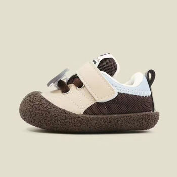 泰载女童大头丑萌鞋03岁男童秋季眼睛运动休闲鞋软底宝宝学步鞋卡其