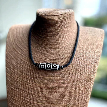 缘诗芸九眼天珠项链男横穿锁骨链挂绳藏式皮绳短款男生锁骨绳黑色潮