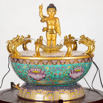 易缘大号寺庙浴佛节纯铜浴佛盆九龙吐水浴佛盆佛诞沐浴铜盆用品太子佛