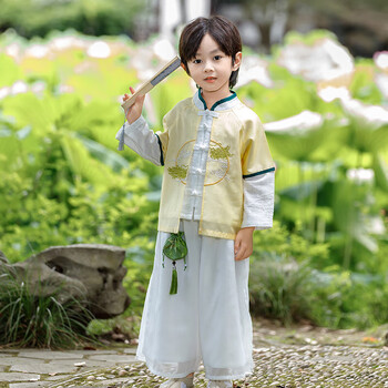 迪士尼disney男童汉服春秋款儿童中国风高端唐装改良宝宝古装演出服