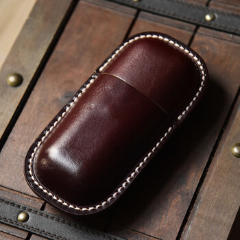 真皮眼镜盒植鞣牛皮复古抗压男女镜太阳镜墨镜收纳盒硬皮手工咖啡色