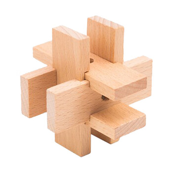 孔明锁鲁班锁解密机关盒 榉木全套小学生木质儿童玩 榉木六拼锁【塑封