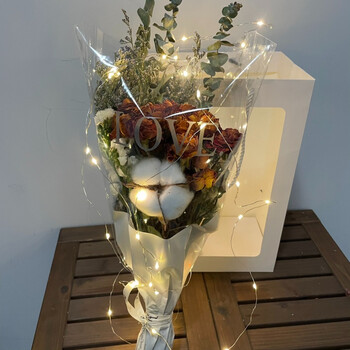 网红ins风玫瑰干花花束满天星手提橱窗袋送女友男友情人节礼物奶白