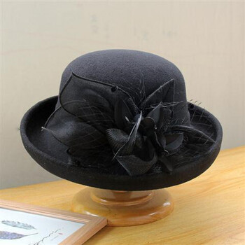 喜圣多新品女士英伦圆顶短檐复古礼帽英伦复古卷边名媛礼帽女士秋冬