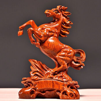 仙木艺雕 黑檀木跃马摆件 实木雕刻居家客厅办公室装饰工艺品 花梨木
