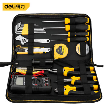 得力(deli) 工具包套装五金工具电动工具扳手钳子卷尺电工帆布包电工综合维修实用款23件套 DL1023E