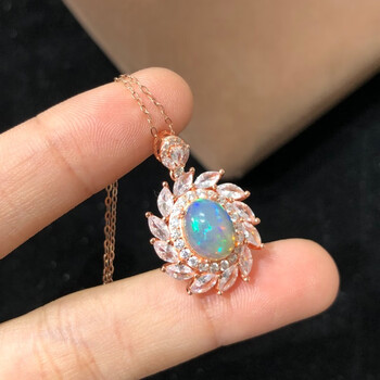 超美欧泊吊坠925银镶嵌日韩精致时尚款炫彩白欧泊项链情人节礼物925银