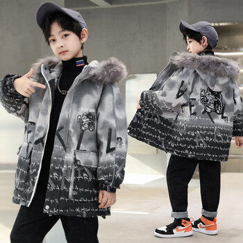 凌纤麦童装男童外套棉服加绒秋冬装儿童中大童男女孩外套加厚保暖棉衣