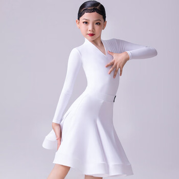 芭库森少儿拉丁舞比赛服女儿童欧标锦纶标准规定赛服女童 白色009-2