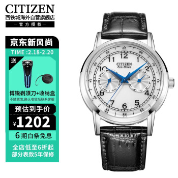 西铁城（CITIZEN）【人气小蓝针】光动能小蓝针牛皮表带时尚休闲防水男表AO9000-06B