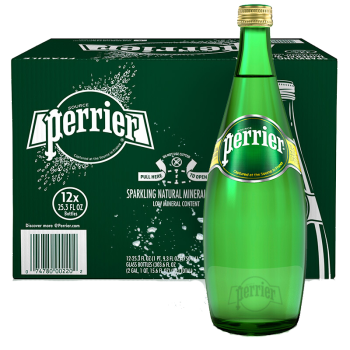 巴黎水（Perrier） 含气天然矿泉水玻璃瓶 法国进口果味气泡水 750mL12瓶1箱原味