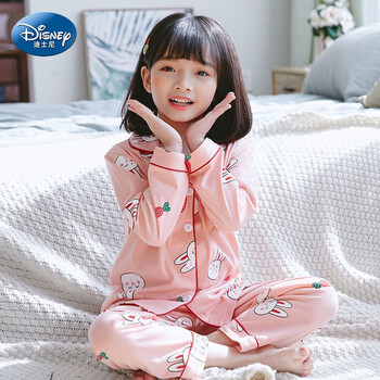 棉小孩长袖公主女童男孩中大童家居服套装q开胸萝卜兔18码100cm110cm