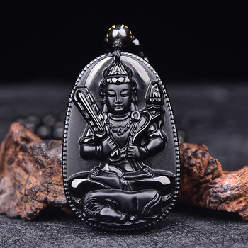 恋千萱 黑曜石本命佛吊坠男女虎年本命年带十二生肖守护神虚空藏菩萨