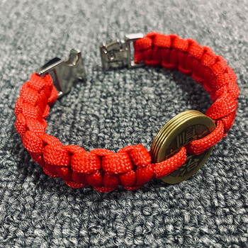 bepositive五帝钱手链手工编织伞绳铜五帝钱红绳本命年手链礼品吉祥红