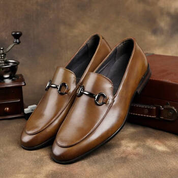 艾上他她新款商务正装男鞋时尚牛皮尖头休闲皮鞋韩版潮流结婚鞋棕色39