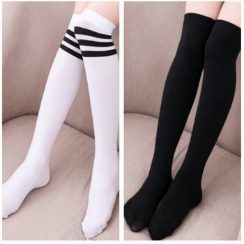 儿童中筒袜学生舞蹈袜春夏薄款女童过膝长筒袜宝宝高筒白色丝袜 白底