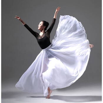 跳舞穿的新疆舞裙半身大摆裙720度古典舞蹈服飘逸长款现代舞练功纱裙