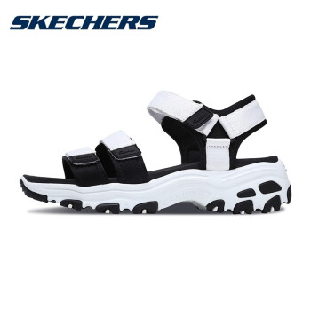 Skechers斯凯奇女鞋凉鞋夏季新款Dlites厚底熊猫鞋魔术贴休闲鞋沙滩鞋 白色/黑色 37