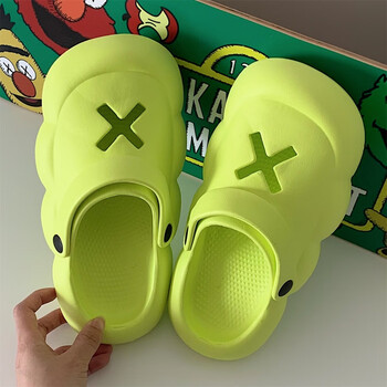 细细条 潮牌网红绿色洞洞鞋女夏踩屎感街头时尚个性凉拖鞋沙滩鞋 荧光