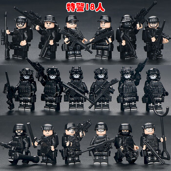 迪士尼中国积木军事人仔士兵特种兵警察小人偶儿童智拼