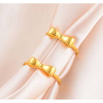 蔻猎在逃公主金戒指18k金黄l金色蝴蝶结戒指5d硬金足金999女戒16号041