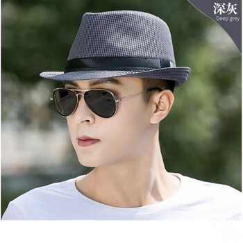 抖芊礼帽男士夏天英伦爵士帽小礼帽遮阳帽子中年出游礼帽深灰色58尺码