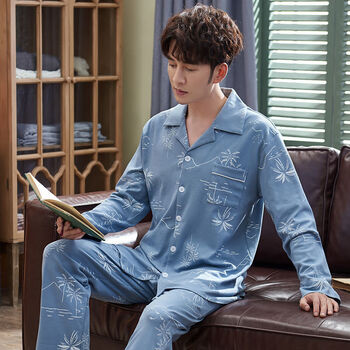 男士春季睡衣睡衣男春秋季长袖睡衣套装秋冬季青年男士开衫宽松家居服