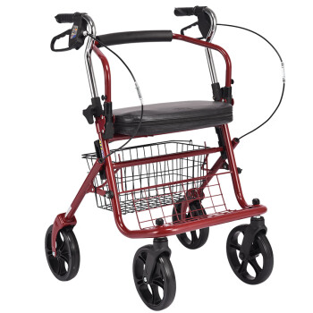 老人手推车老年购物车助行买菜车代步可坐折叠推椅拉车可推可坐 酒红色
