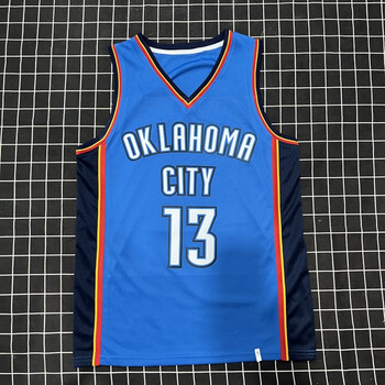 雷霆队13号保罗乔治球衣0威少威斯布鲁克蓝色城市版橙色球裤 乔治蓝色