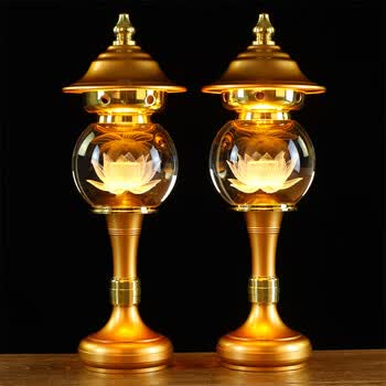 led水晶七彩莲花灯佛供灯佛堂道教观音佛前长明家用插电电池一对 12寸