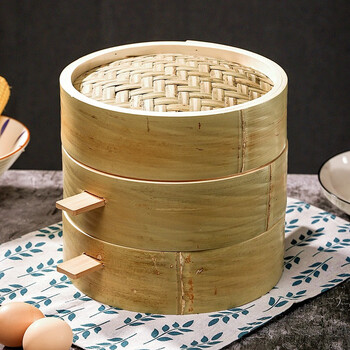帆焱芯带提手全竹蒸笼屉 无胶水加深款蒸笼把手蒸笼套装 竹制蒸包子