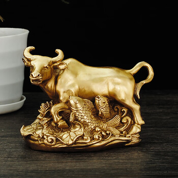 山头林村高档财运如虹青牛摆件铜牛转乾坤摆件财运如虹牛旺市金牛生肖