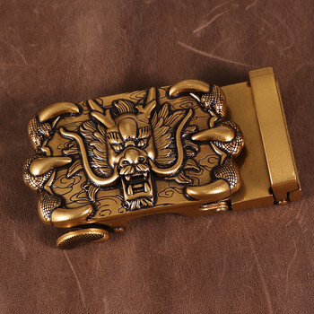 龙头皮带扣头自动扣腰带扣复古纯铜色自动卡扣裤带卡子35cm腰带皮带扣