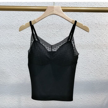 夏日焕新蕾丝花边拼接冰丝吊带背心秋冬女士一体杯美背内衣洋气乐迪纯