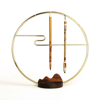 金属和合山水圆形毛笔架 笔挂铁合金8针毛笔文房笔挂