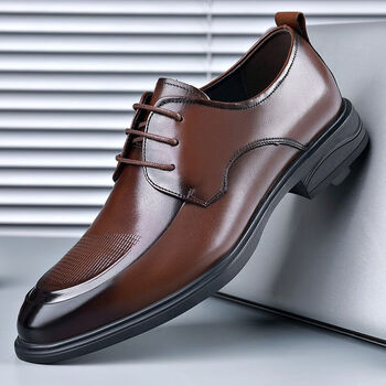 皮鞋男皮布洛克英伦风西装透气休闲商务正装男士结婚鞋新郎鞋 棕色 38